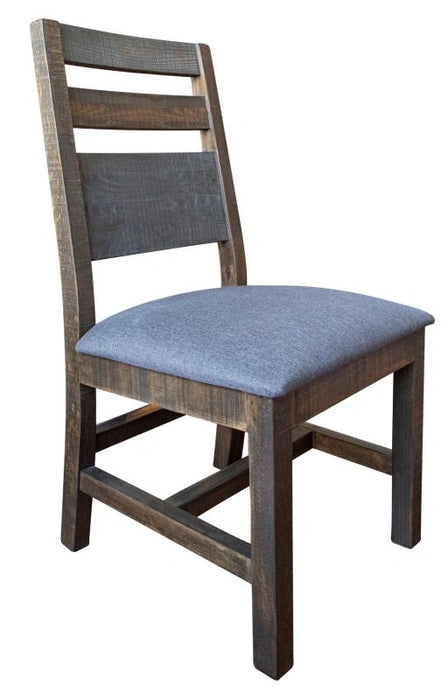 Antique Gray Solid Wood Chair w/Fabric seat, Gray Finish**