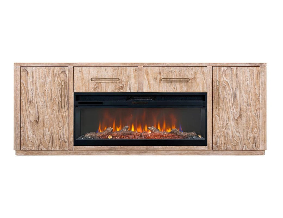 White Balam Wall Unit, TV Stand 80" with Electric Fireplace Insert