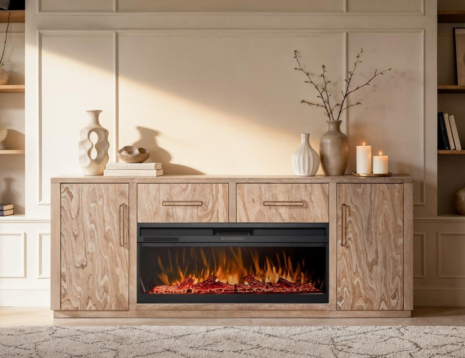 White Balam Wall Unit, TV Stand 80" with Electric Fireplace Insert - Ogle Furniture (TN)