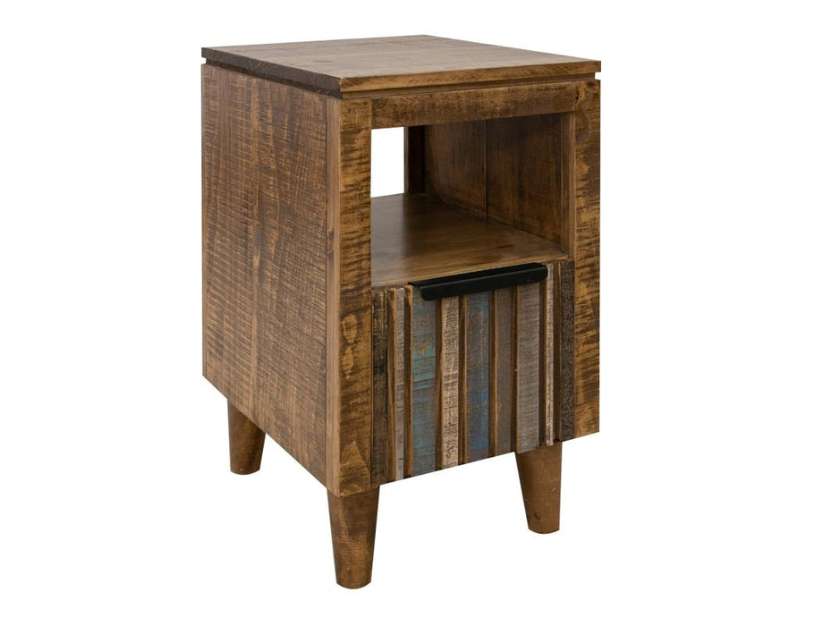 Tiza 1 Drawer, Chair Side Table Blue, w/multicolor doors
