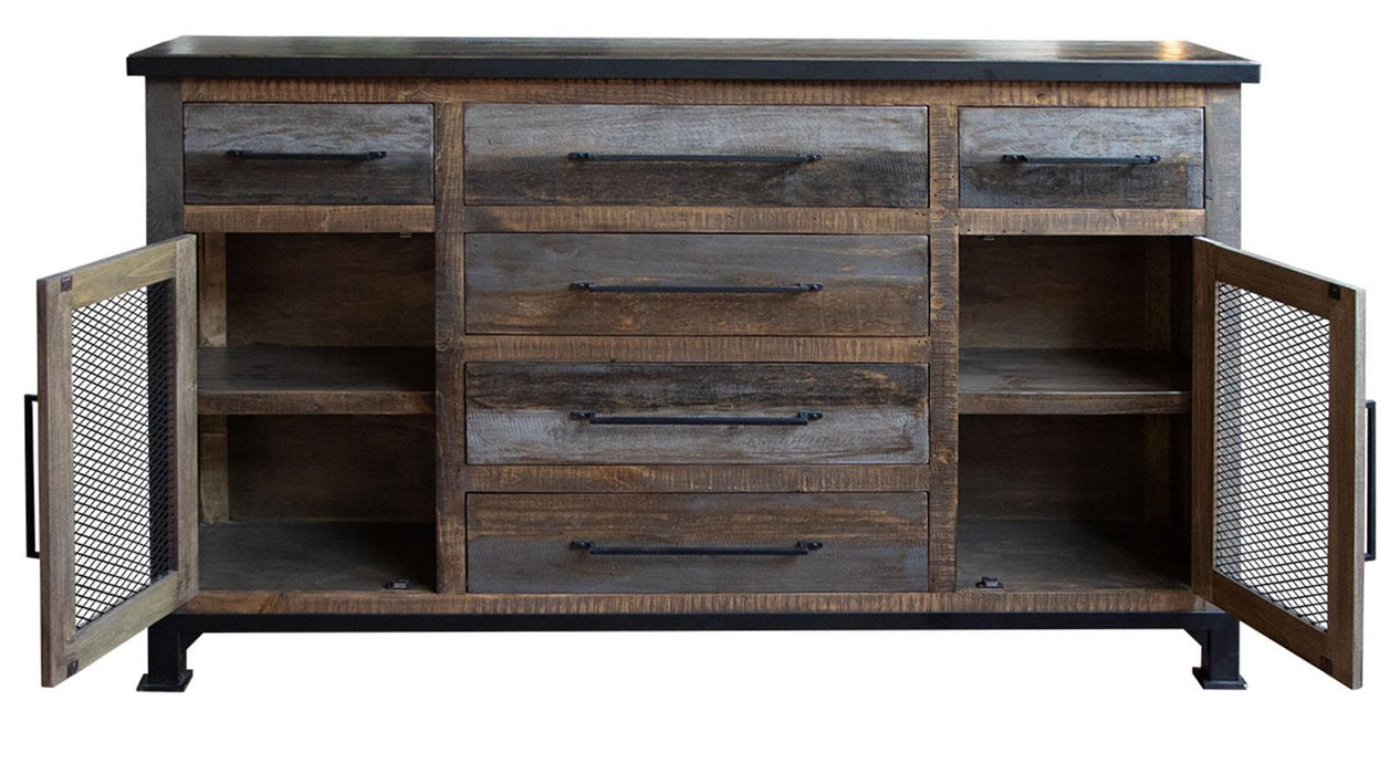 Antique Gray 6 Drawers Buffet in Gray/Brown