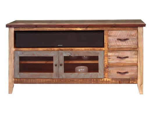 Antique Multicolor 62"TV Stand w/3 drawers and2 iron mesh doors image