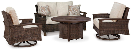 Paradise Trail Outdoor Loveseat, Lounge Chairs and Fire Pit Table - Ogle Furniture (TN)