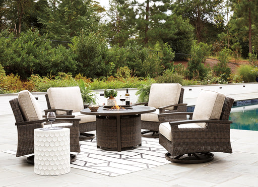 Paradise Trail Paradise Trail Fire Pit Table with 4 Nuvella Swivel Lounge Chairs - Ogle Furniture (TN)